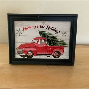 Farmhouse Christmas red truck / tree picture 5x7 w/frame